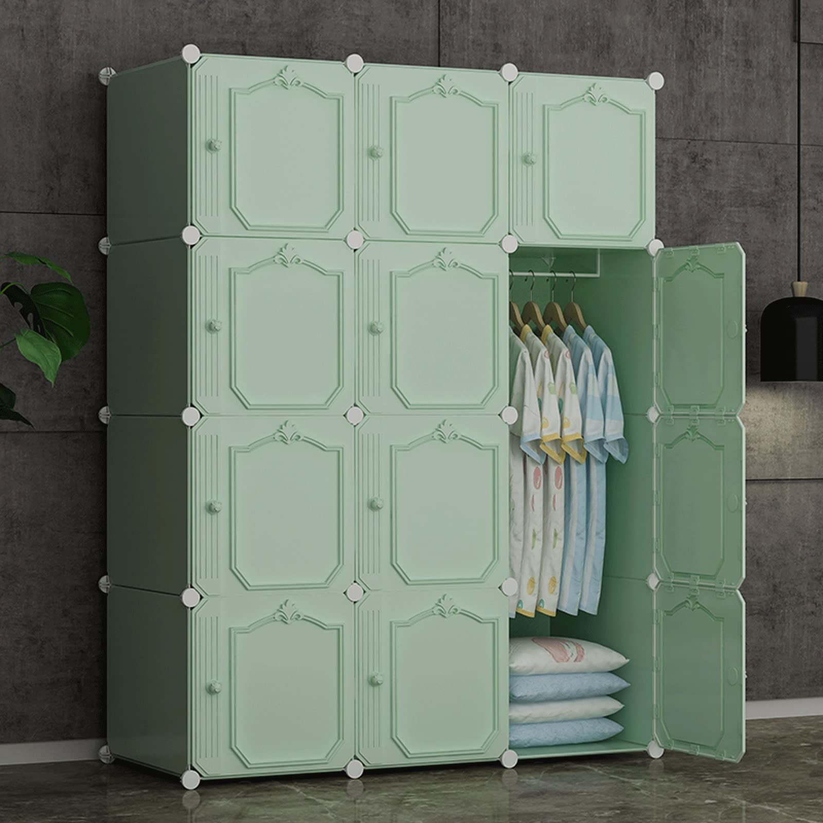 Kleiderschrank, Stoffschrank Kleiderschrank Tragbare Kleiderschrank Schlafzimmer Kleiderschrank Faltbarer Schließfach Modularer Schrank Cube Kleiderschrank mit hängenden Schienen Ideale Aufbewahrung O