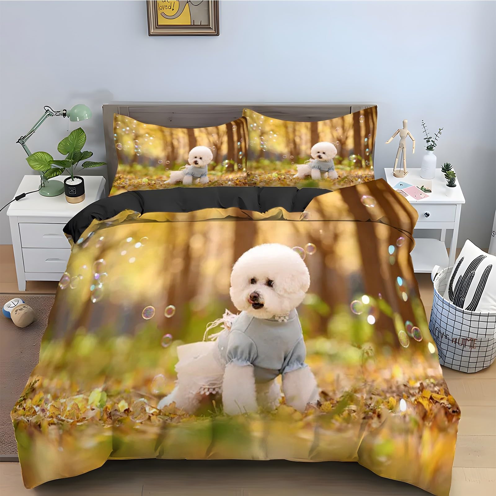 Parure de lit chiot 160x200 anti-glissement en microfibre douce avec fermeture éclair