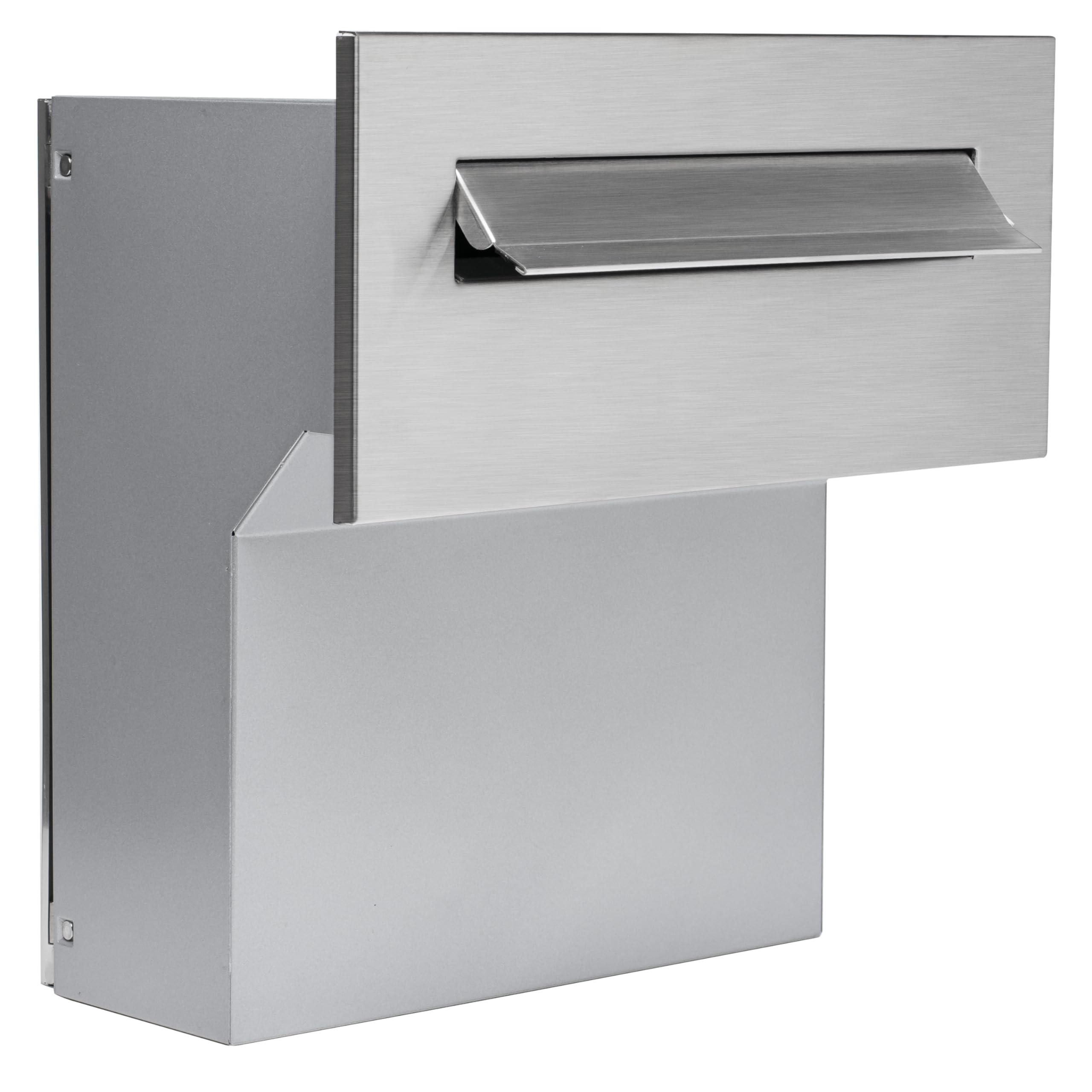 Buzón de Pared de Acero Inoxidable/Plata, Parte Delantera + Puerta Trasera V2A cepillada, 190 – 260 mm [mm] 3 Llaves Placa Frontal: 160 x 350 mm