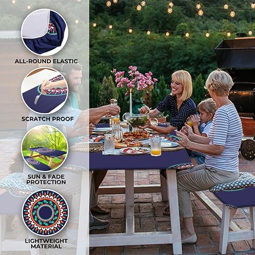 Miniatura 34 de RNOONY Funda de mesa de picnic de poliéster de 8 pies con fundas de banco, resistente al viento y al agua, perfecto para regalos de campamento