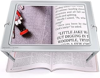 Upgrade Acrylic Hands-Free Magnifying Glass - JUOIFIP Large Lens Magnifier Full Page Rectangular 4X Magnifier 50 LED Lighted Illuminated Foldable Desktop Portable for Elder with 2 Power Supply Modes