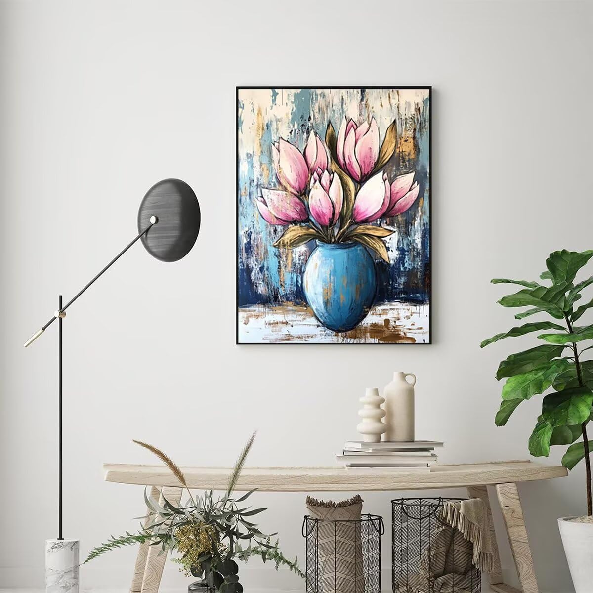 Dipingere con i Numeri Fiore, Paint by Numbers Adulti Vaso, Fai da te Creativi Adulti Quadri da Dipingere Numerati Kit per Decorazione Della Parete di Casa, Regalo 70x95 cm Nessuna cornice 5W-Z