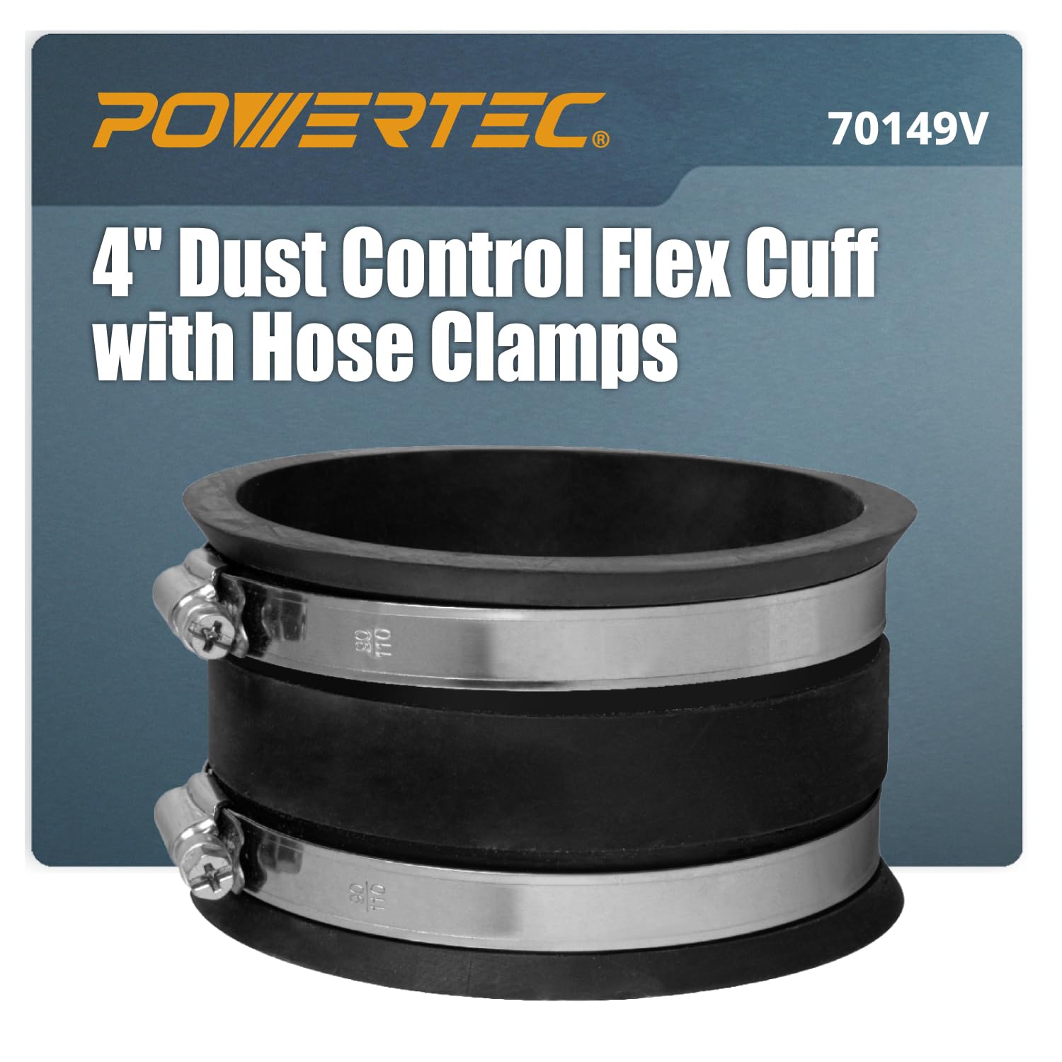 POWERTEC 70149V Dust Control Flex Cuff with Steel Clamps, 4-Inch, 1 PK, 4 Inch