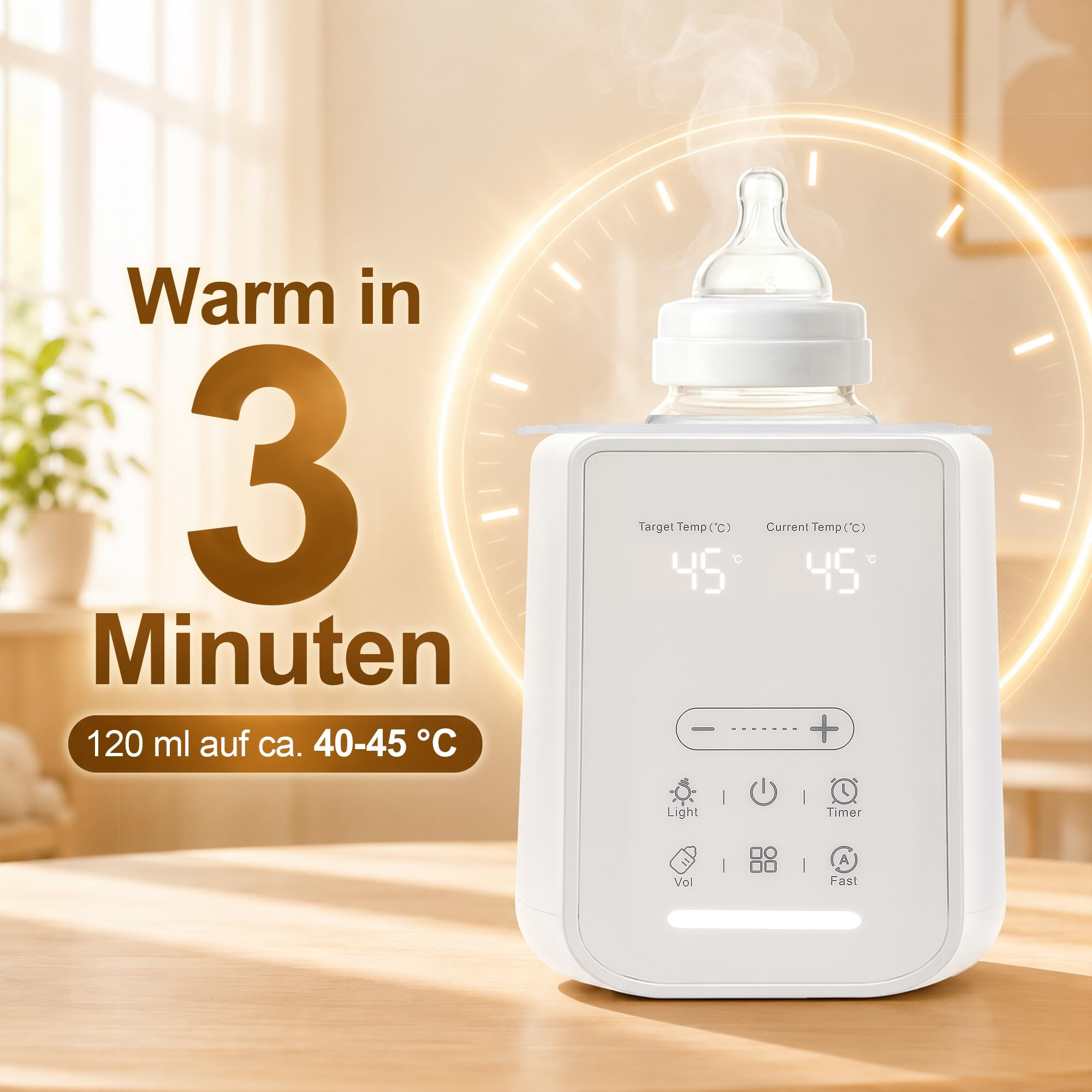 Calentador de Biberones 10-en-1, Esterilizador y Calentador Eléctrico con Pantalla Táctil y Temporizador 24h, Calienta Leche en 3-7 min, Mantiene Caliente 48h, para Casa y Viaje, Blanco