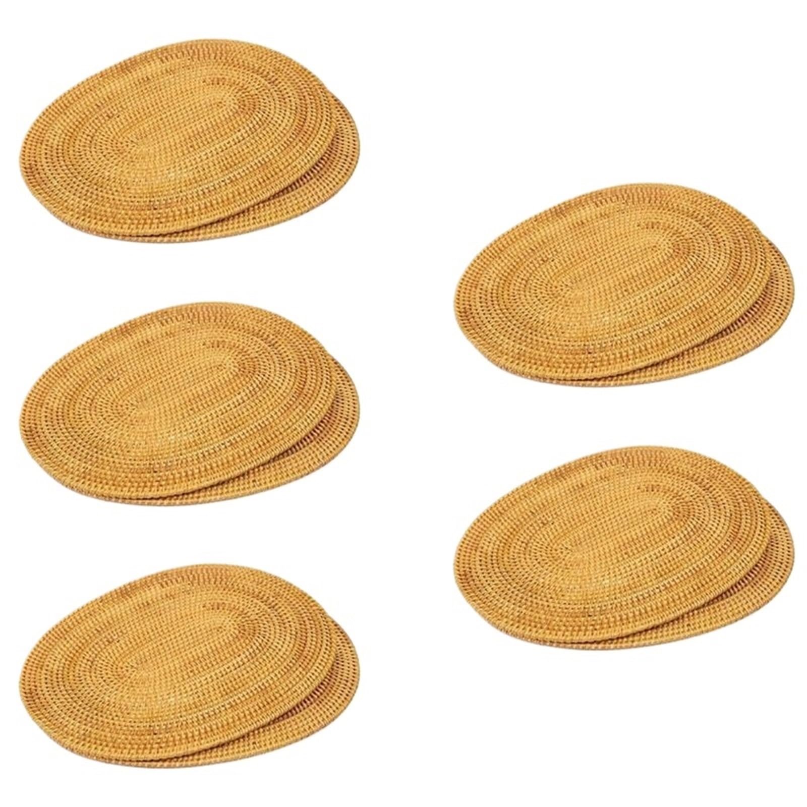 Sets de Table en Osier Napperon Ovale en rotin 10 pièces, tissé à la Main Naturel, Accessoires de cérémonie du thé, adapté Salle Manger, Cuisine, Etc
