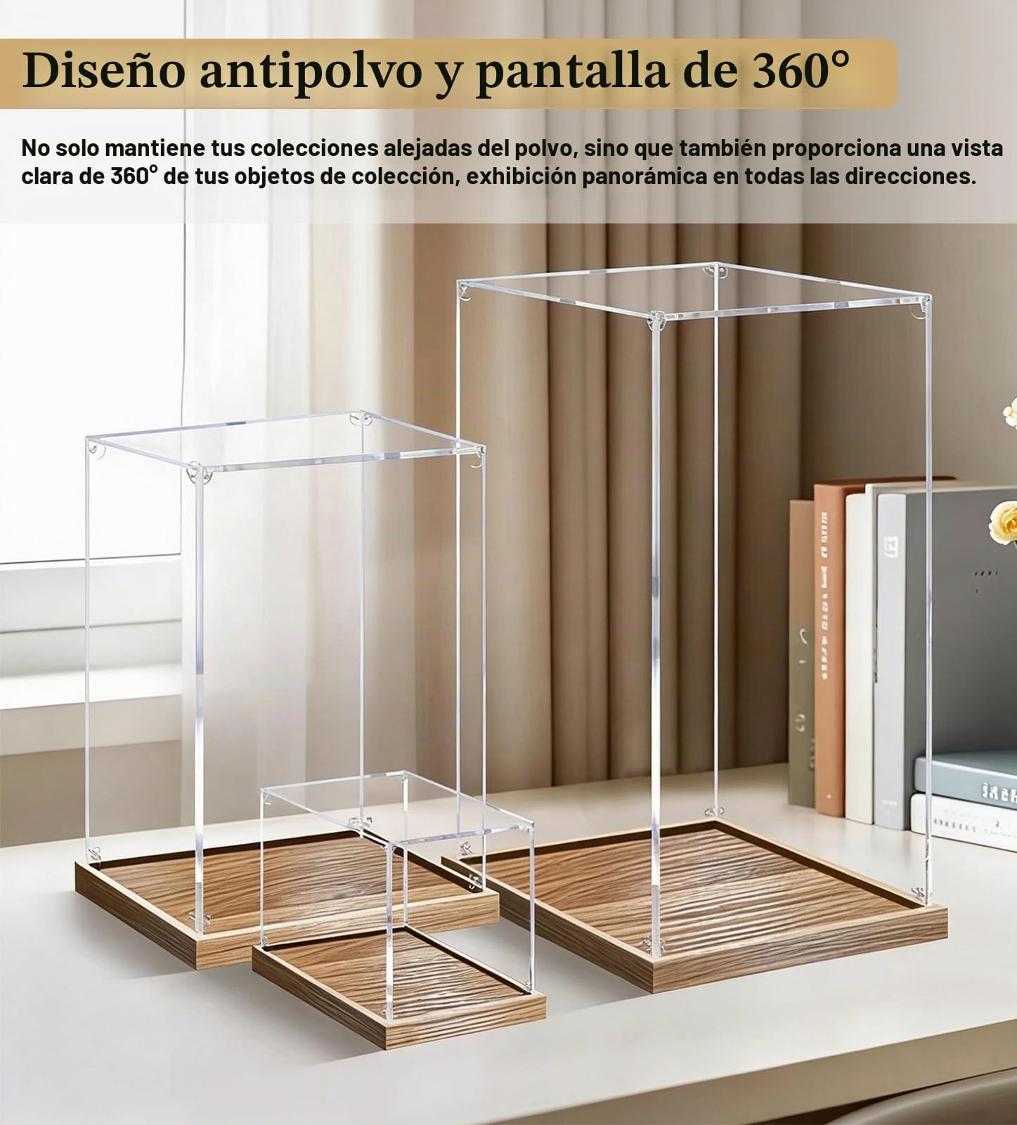 Vitrina Expositora Organizador de Acrílico Largo (20, 30, 40, 50, 60, 70 y 85 cm) Vitrina Transparente para Objetos de Colección, Base de Madera Cepillada(55x30x30cm/22x12x12in)