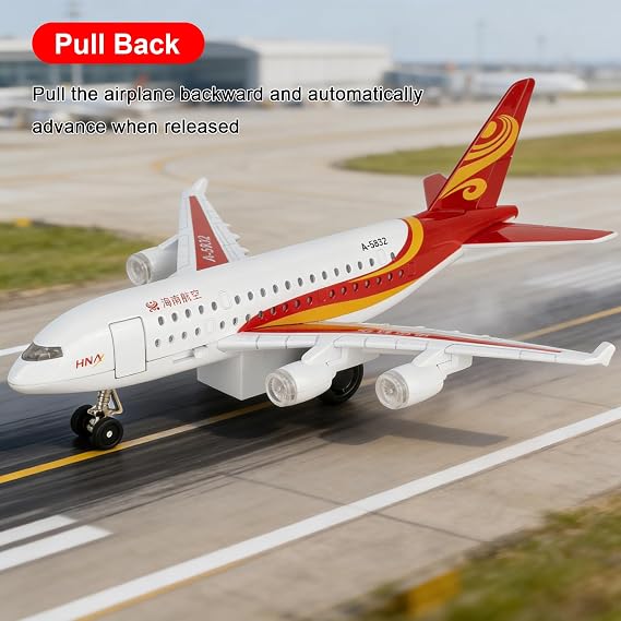 Hainan Airlines Pull Back Airplane Toy for Kids, Diecast Alloy Plane with LED Lights & Realistic Sounds, Detachable Stairs & Display Base, Toddler Aircraft Play Gift for Boys Girls Ages 3+