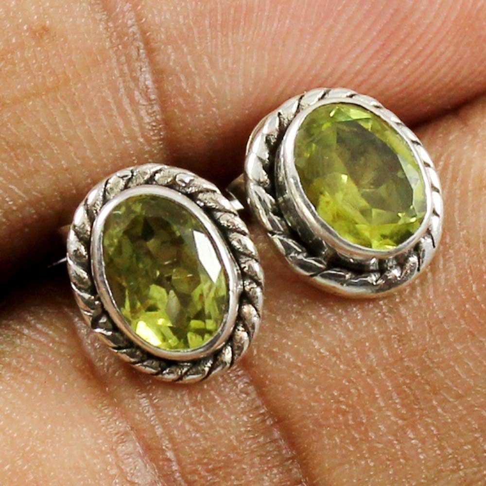 Goyal Exports Peridot Faceted Gemstone 925 Sterling Silver Drop Dangle Earring Jewlery SEG32A