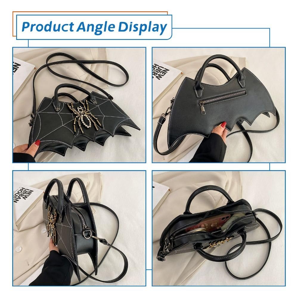 Borsa a tracolla con ali di pipistrello, borsa a tracolla in pelle PU con ragnatela divertente gotica da donna