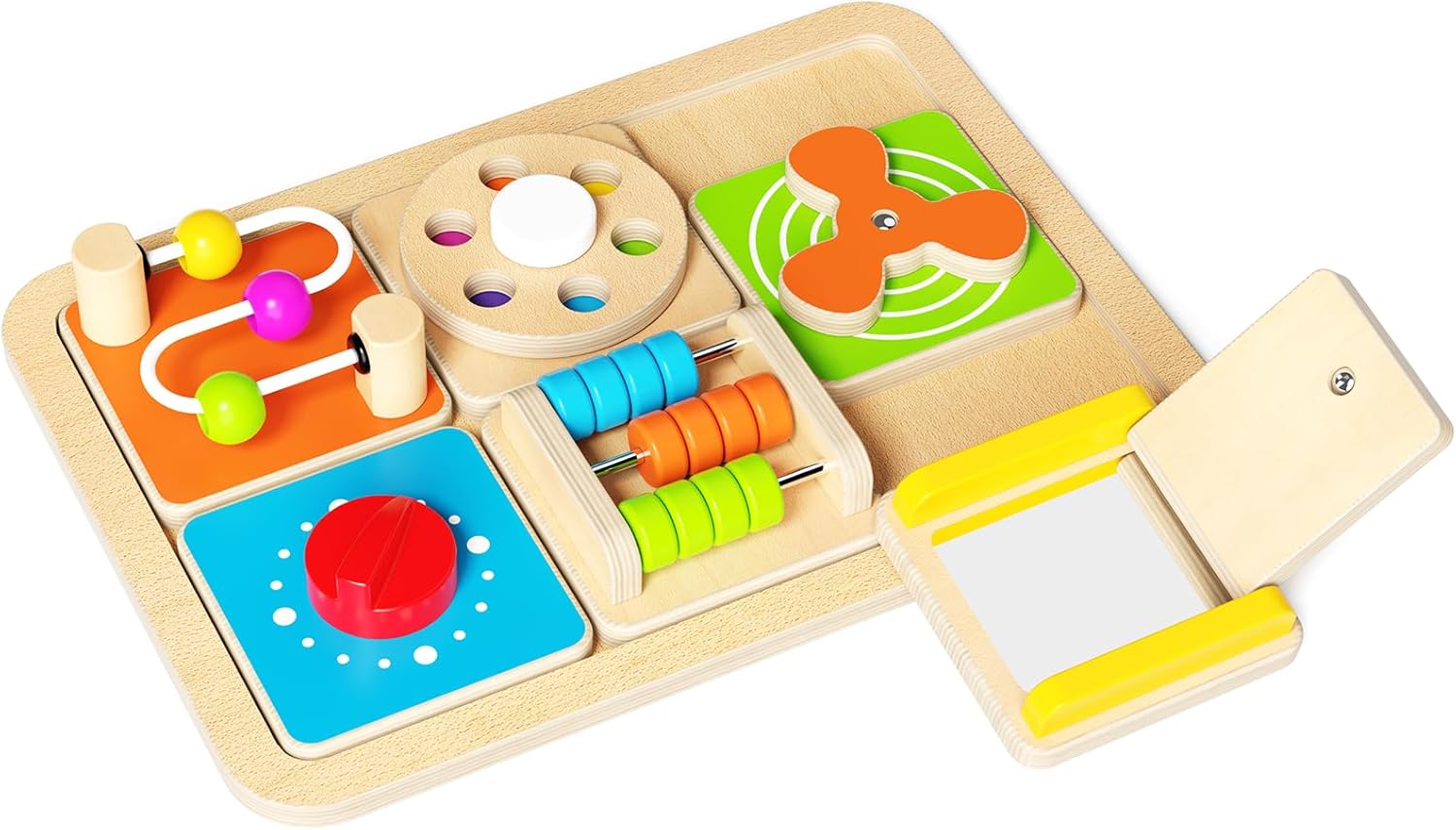 Montessori Busy Board for Toddlers 1-3, 6-in-1 Sensory Activity Cube, Fine Motor Skills Learning Toy with Bead Maze, Gears & Spinner, Quiet Travel Toy for 1 Year Old Boy and Girl Gifts