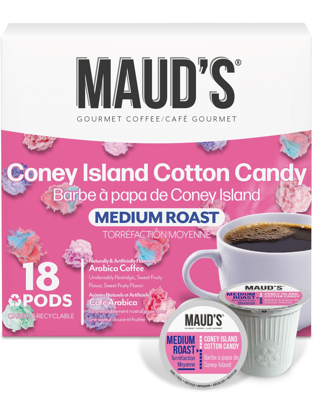 その他 Cafe Music de Cotton Cloud Maud's Cotton Candy Flavored Coffee Pods, 18 ct, Medium Roast