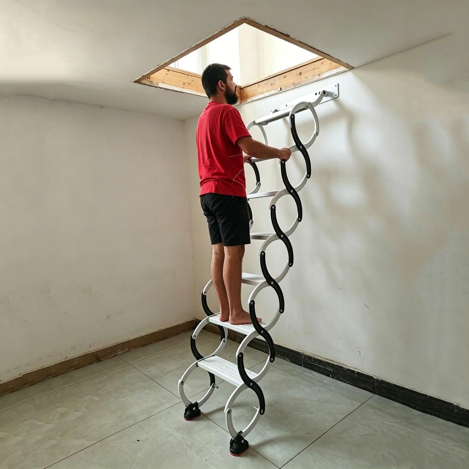 Wandmontierte Klapptreppe, Teleskop-Dachbodentreppe mit Ausziehsystem, ausziehbare Dachbodentreppe für Dachboden, Garage, Dach und Keller, Tragkraft 300 kg(11 Steps 280CM/110IN)