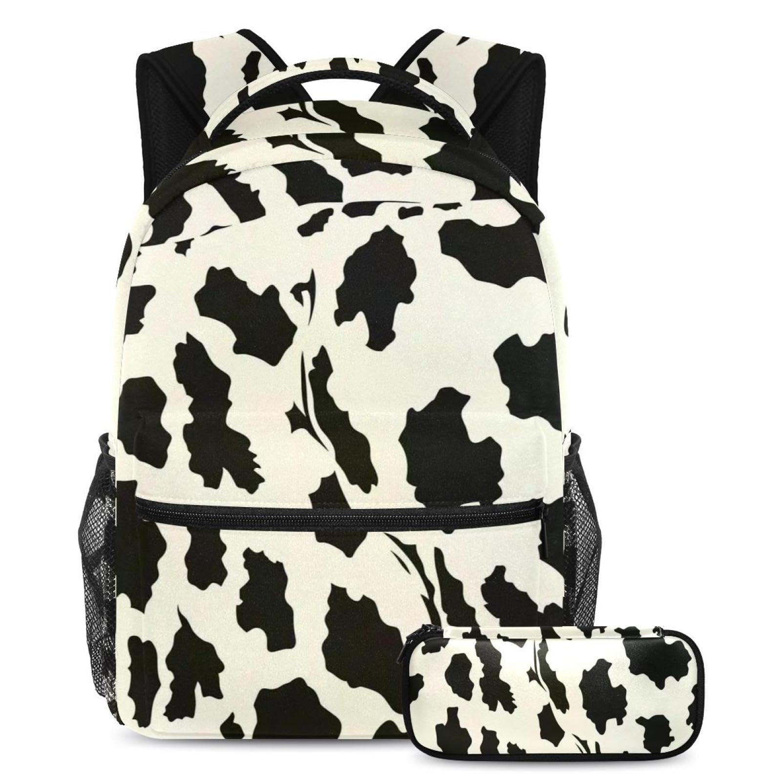 Cartable de grande capacité vache marron avec trousse pour soulager le dos