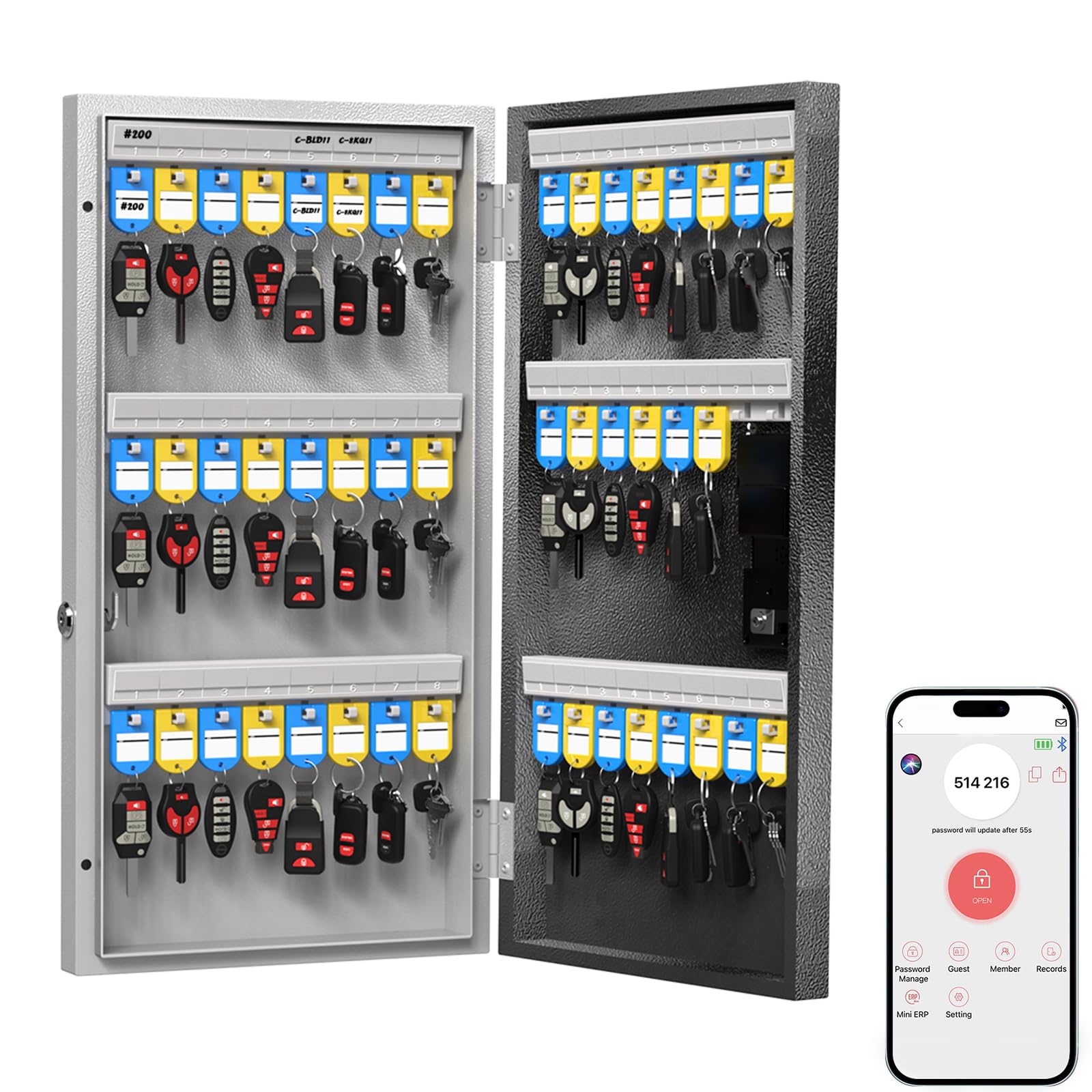 48-Key Smart Key Lock Box Wall Mount Commercial Key Cabinet with App Keypad Bluetooth WiFi Unlock Sold Separately