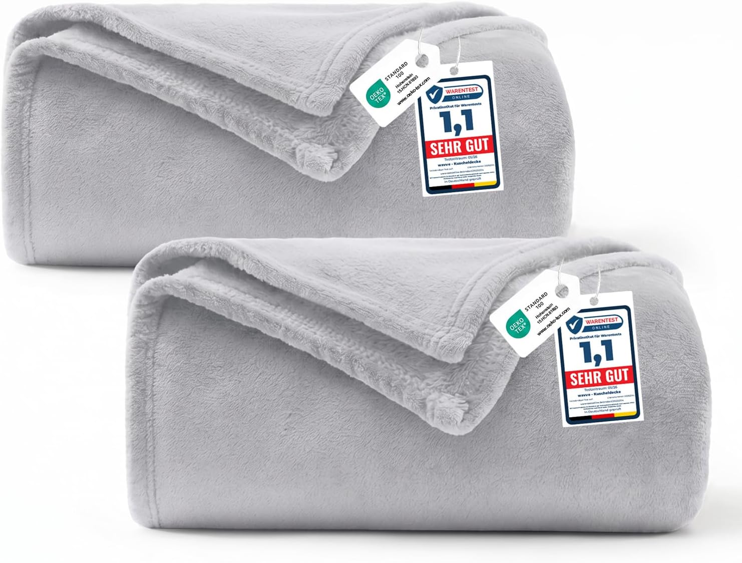 WAVVE Set di 2 Coperte Plaid Pile di Flanella 260gsm - 150x200 cm, Grigio - Coperta Pelosa 200x150 - Divano/Letto Singolo/Matrimoniale, Copridivano di Microfibra Calda e Morbida