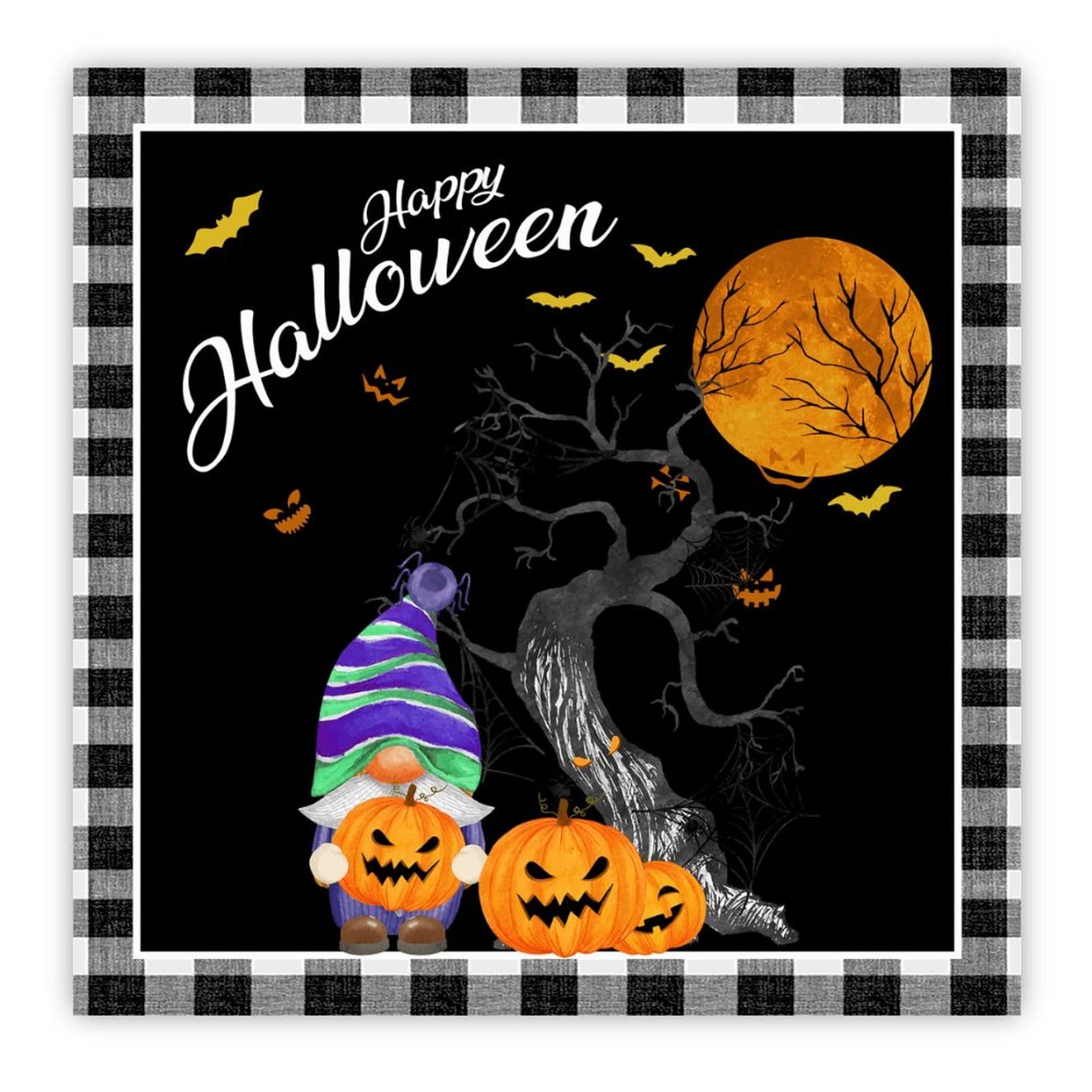 Plaque en bois Happy Halloween à motif de film d'horreur et citrouille