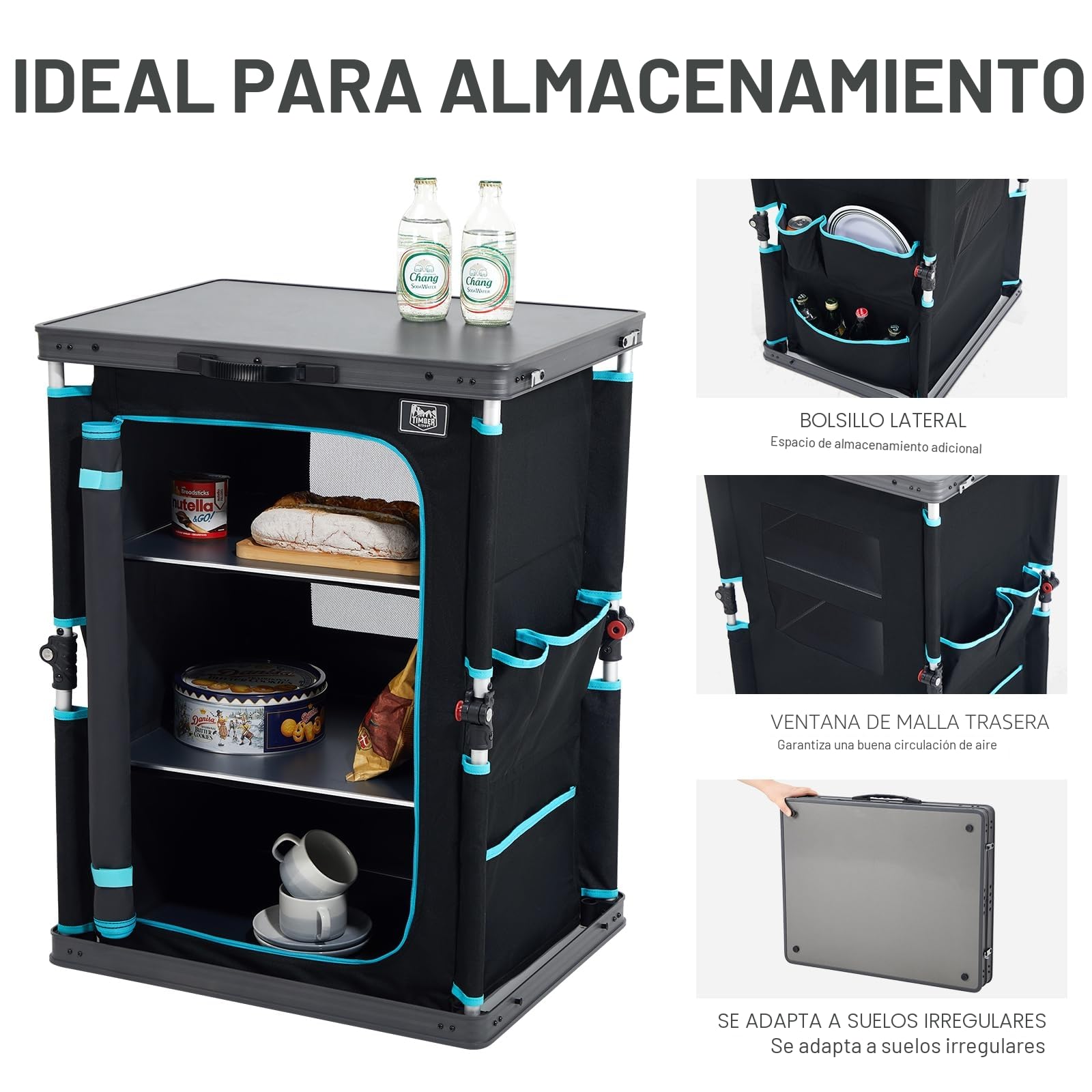 TIMBER RIDGE Almacenamiento compacto de camping, unidad de cocina plegable para camping, muebles de camping, armarios de camping al aire libre, marco de aluminio portátil para jardín, fiesta, picnic,