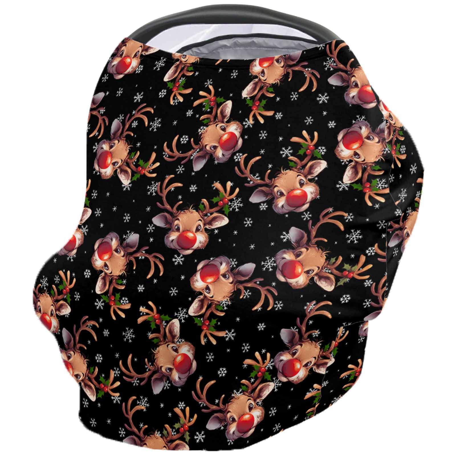 Nursing Cover for Breastfeeding Scarf, Cartoon Deer Snowflake Merry Christmas Baby Car Covers Super Soft Multi Use for Canopy Shopping Cart Cover Blanket Stroller Cover
