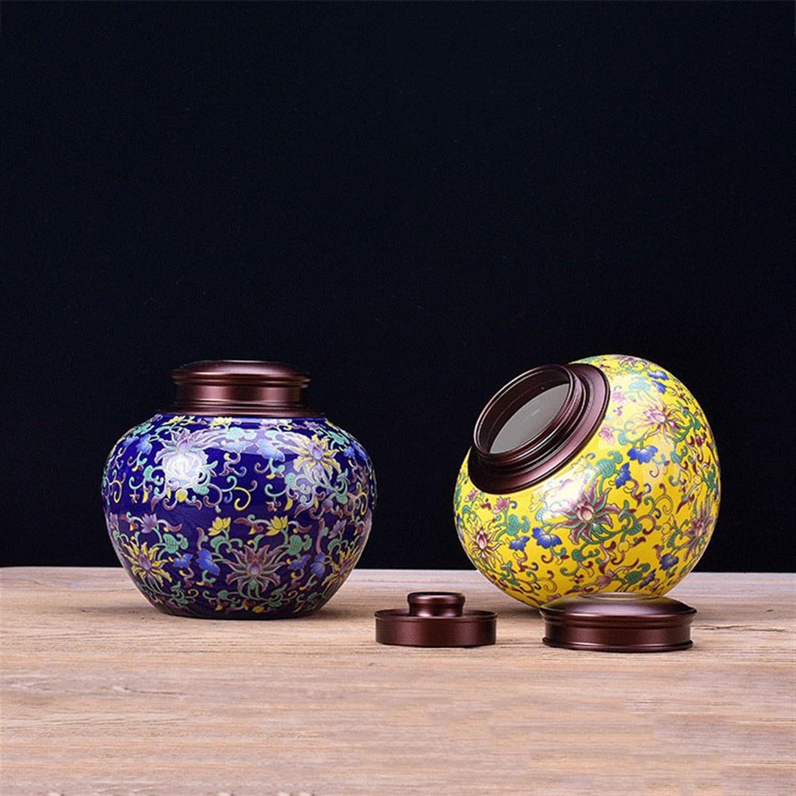 Kanister für Tee, Kaffee und Zucker Hochwertige, emaillierte Teedosen aus Keramik mit Metalldeckel(Yellow)
