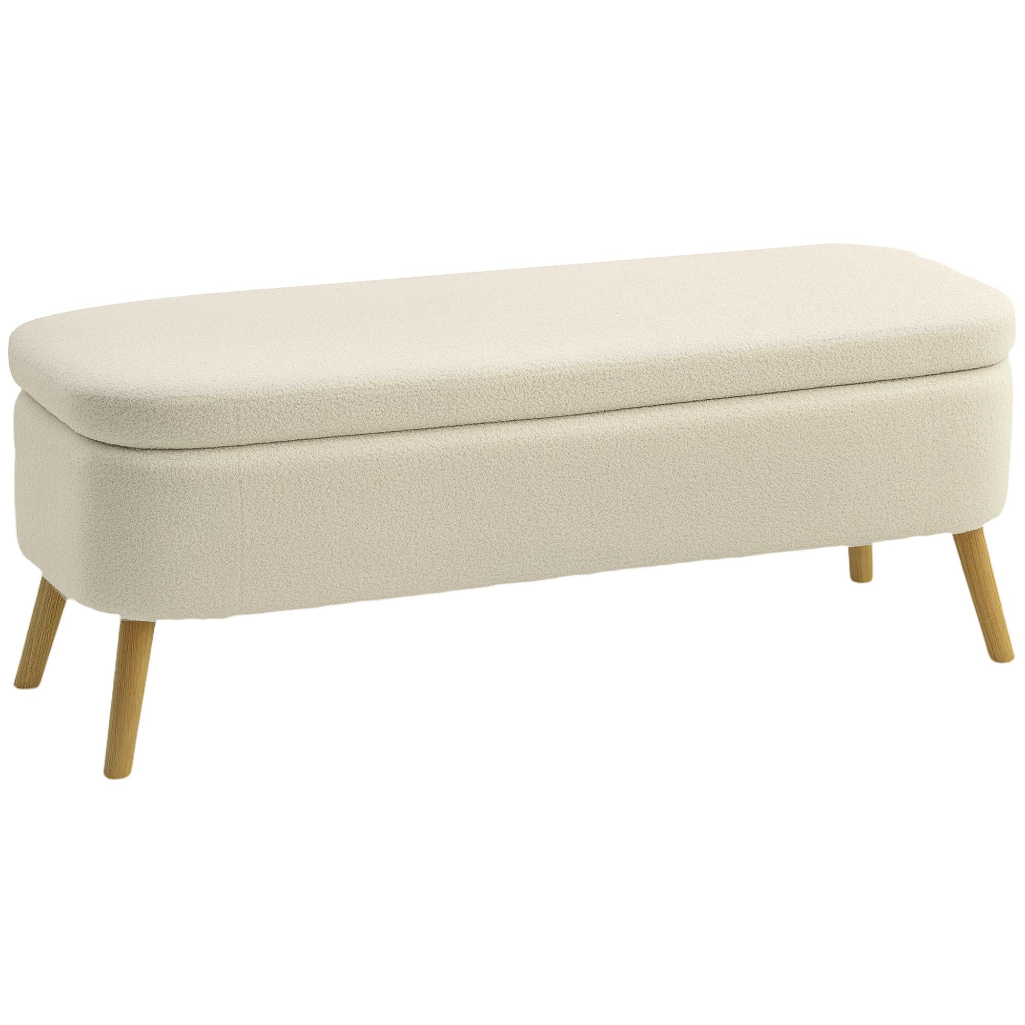 HOMCOM Sitzbank mit Stauraum Polsterbank Holzbeine 120x42x45 cm Beige | Teddy-Fleece-Optik, Truhenbank Sitztruhe, Bettbank, Wohnzimmer, Schlafzimmer, Flur