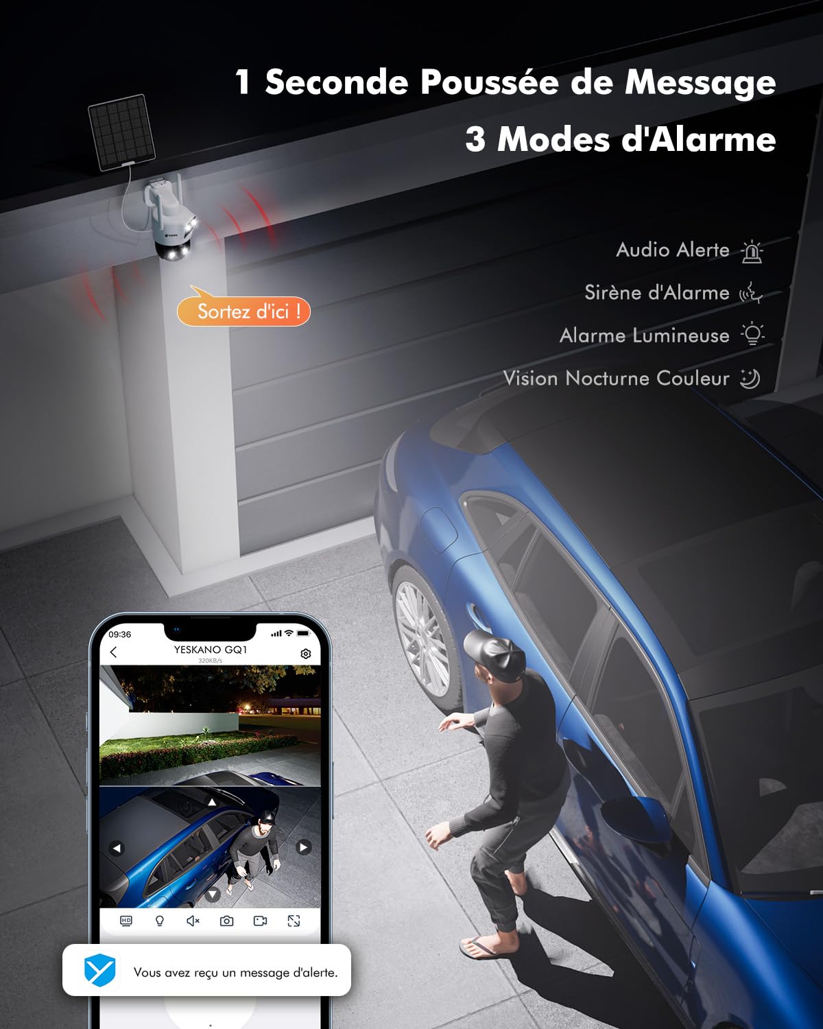 YESKANO 6MP Camera Surveillance WiFi Exterieure sans Fil Batterie | Panneau Solaire, 360° PTZ Camera Solaire Exterieur, 2.4GHz Double Objectif, Vision Nocturne Couleur, Audio Bidirectionnel