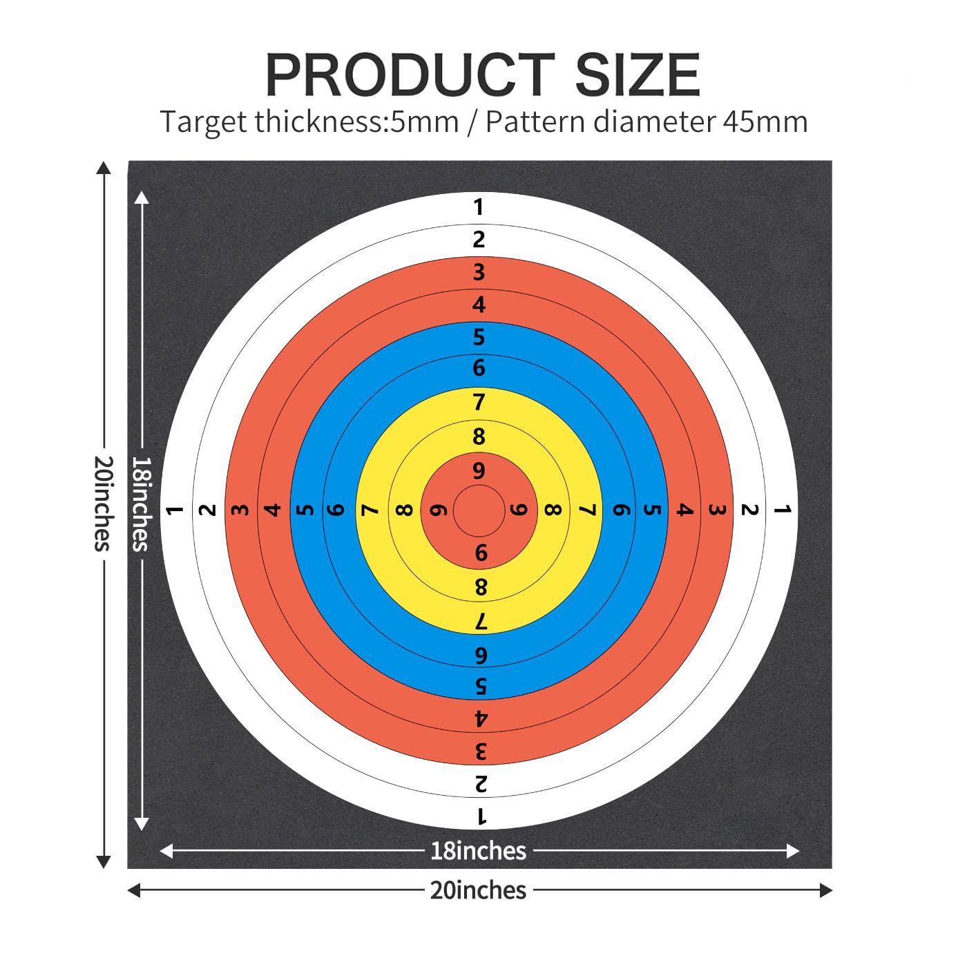 Cifupy 20'' Square Archery Target, Lightweight High-Density EVA Bow & Arrow Target, Single-Sided Printed Pattern, for Backyard Outdoor Shooting Practice with a Curved Longbow