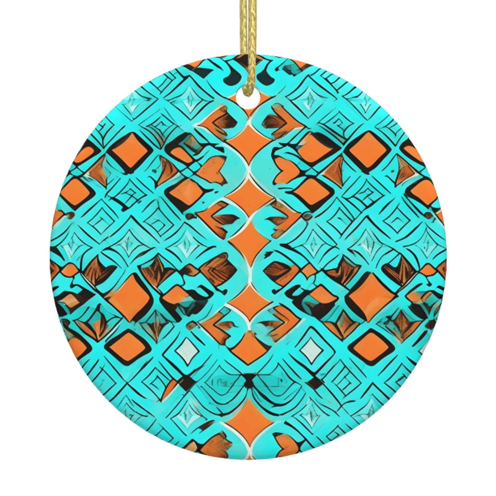 Turquoise Wonders Print Christmas Ornaments, Ceramic Hanging Ornament, Round Shape Decorations