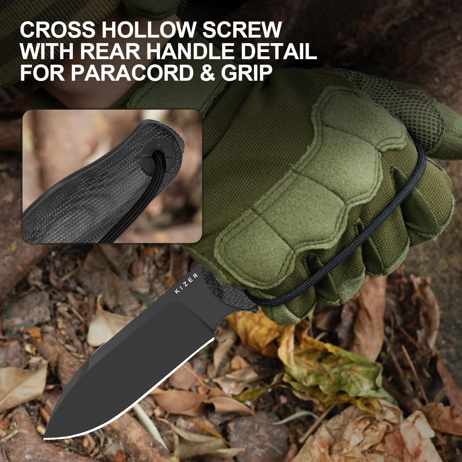 Kizer Drop Bear Fix 3 Fixed Blade Knife, 3.8" 1095 Blade EDC Camping Knife with Black Micarta Handle, Small Hunting Knives with Sheath, Outdoor Survival Knives with Pocket Clip and Lanyard, 1101A3 - Image 5