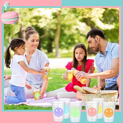 Miniatura 7 de Irenare 72 vasos de plástico reutilizables de 9 onzas con patrón de sonrisa, vasos de plástico para beber vasos pastel lindos vasos de plástico para