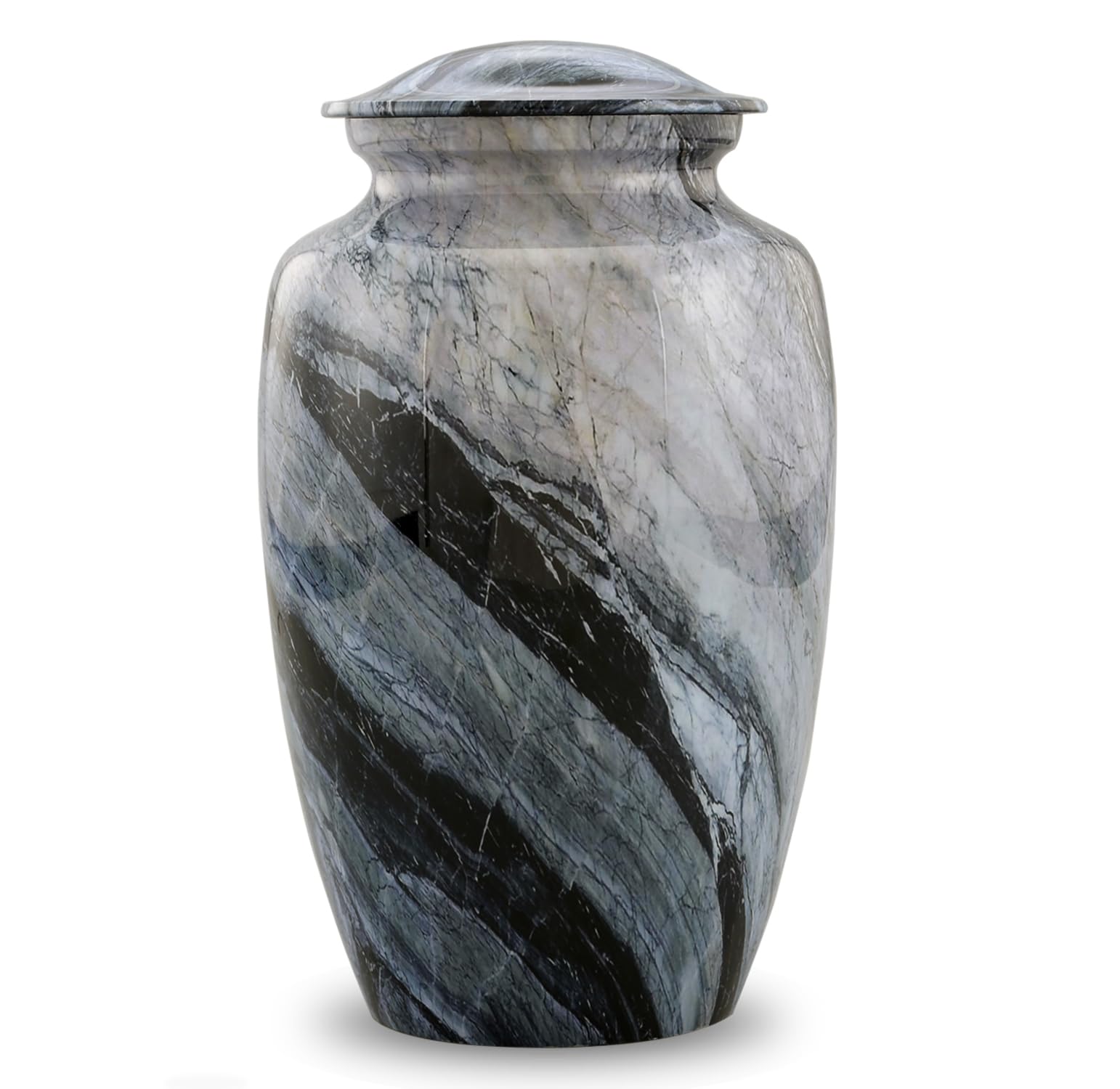 Large Cremation Urn | Handcrafted Marble Finish Adult Cremation Urn | Funeral and Memorial Cremation Urns for Human Ashes up to 200 lbs with Velvet Bag (Silver Wave)