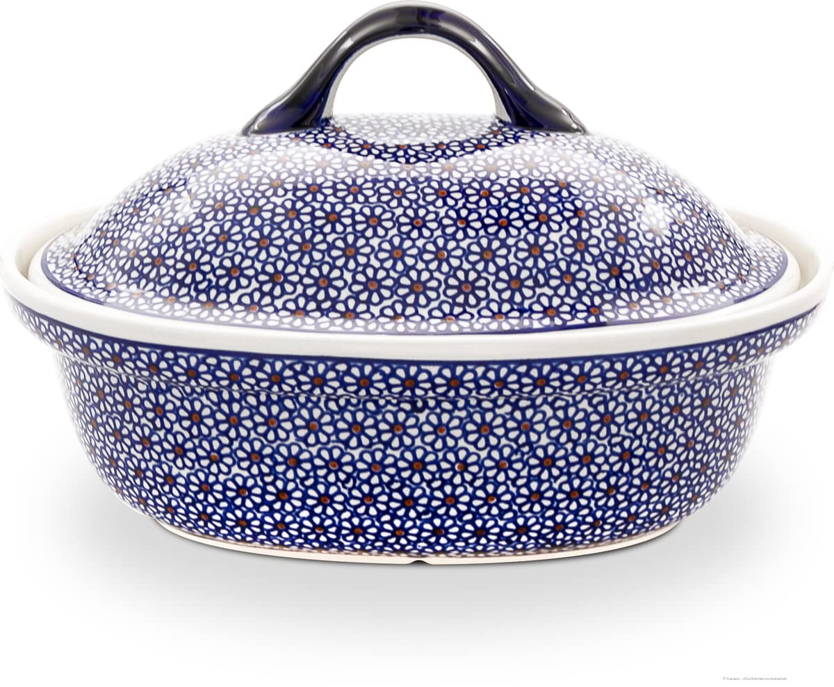 Bunzlauer Keramik 2,2 Liter Bräter Auflaufform mit Deckel für alle Herdarten und Backofen geeignet 31,8x25,5,5x19,2 cm (Dekor 120)