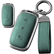 Smart Car Key Cover Compatible with Geely EX5 EX5 EM-I 2024 2025 Metal Key Fob Shell Suede Leather Key Case, Green