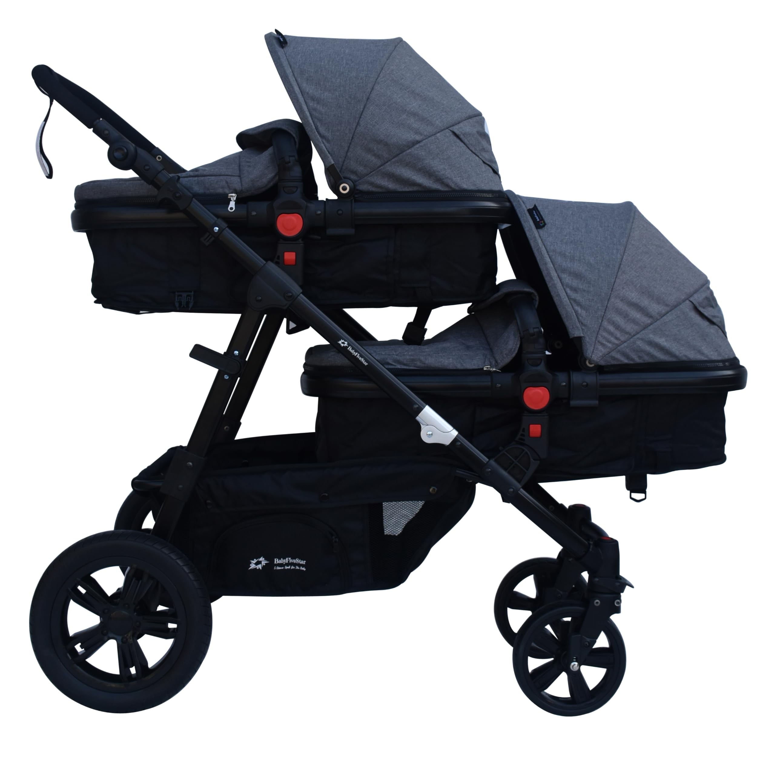 PASSEGGINO DOPPIO/GEMELLARE 2in1 NERO E GRIGIO PER DUE BAMBINI FRATELLI STROLLER