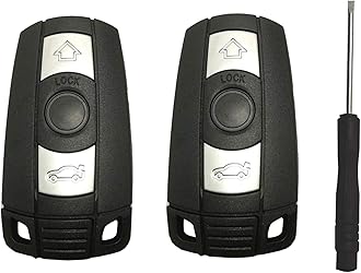 Key Fob Case Shell Fit for BMW 3 5 Series X5 X6 Z4 3 Buttons Replacement Keyless Entry Remote Car Key Fob Cover with Uncut Blade Blank and Screwdriver (2)