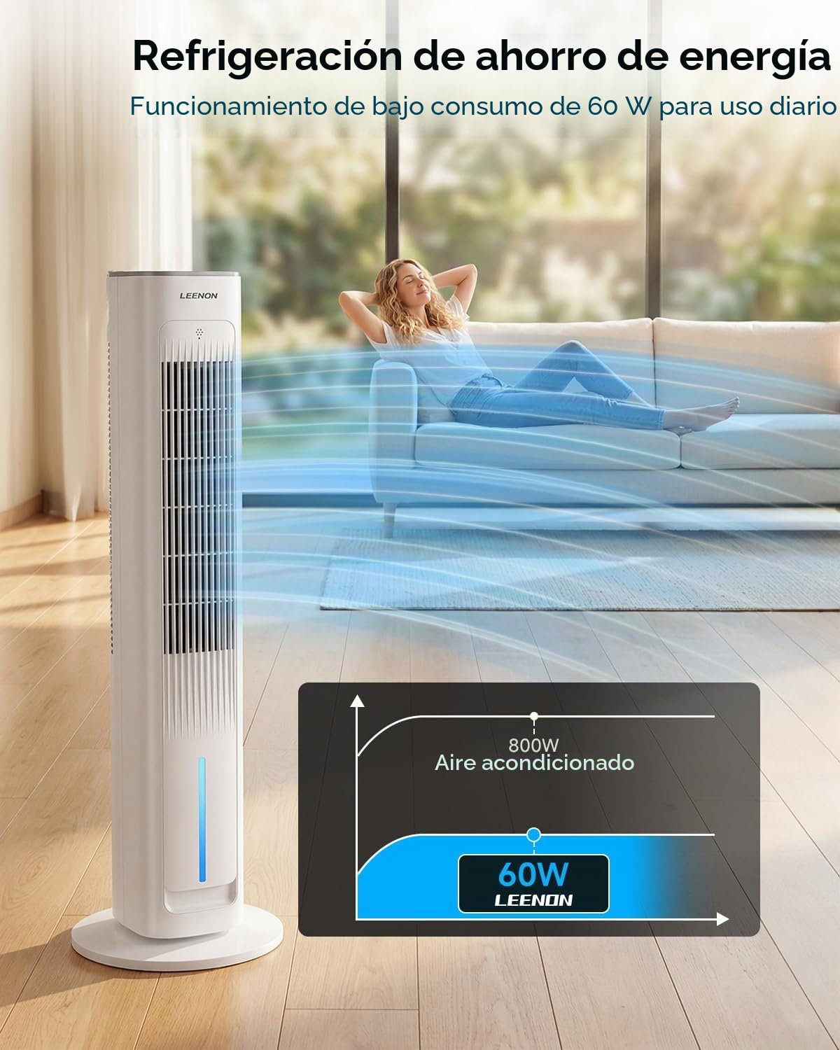 LEENON 3-en-1 Climatizador Evaporativo, Ventilador Torre 38" con Mando, 3L, Silencioso, 3 Vel/Modos, Temporizador 12H, Oscilación Automática, Enfriador de Aire Portátil para Casa y Oficina