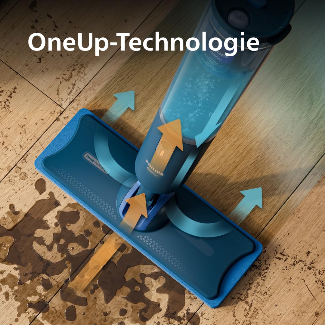 Philips Original OneUp Ersatzpad 2er Set für Holz, Parkett & Linoleum – Saugt Schmutzwasser auf & wischt mit sauberem Wasser – Wiederverwendbar bis zu 6 Monate (XV1884/20)