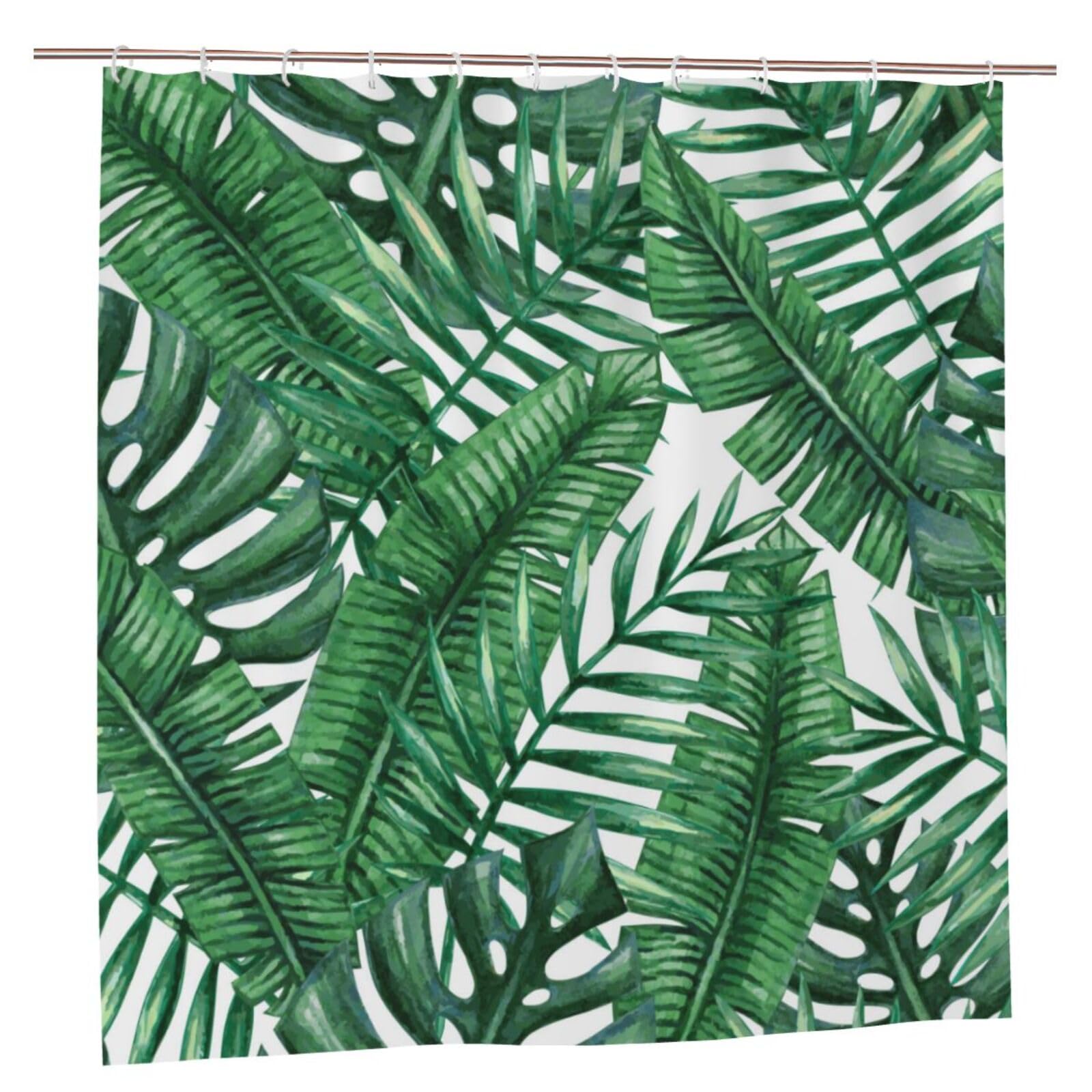 Oudrspo Polyester Fabric Shower Curtain - 70x70 Inch with Metal Grommets, Artistic Privacy Design, Watercolor Tropical Palm Leaves Seamless Pattern.