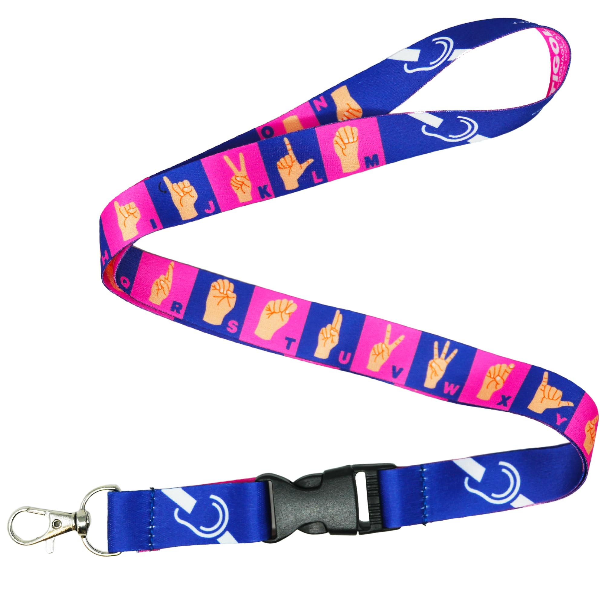 Deaf Awareness & Sign Language Alphabet Lanyard – Educational BSL & ASL Inspired Design with Detachable Clip & Metal Hook | Perfect for Teachers, Interpreters, Students & Accessibility Advocates