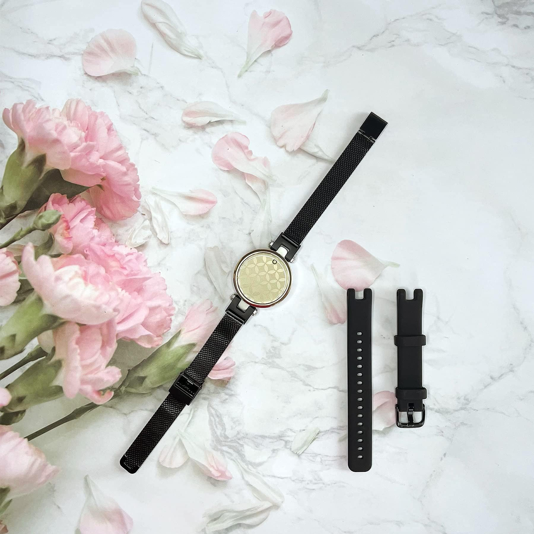 Bracelet de rechange en acier inoxydable milanais et silicone pour montre connectée Garmin Lily, or rose + blanc