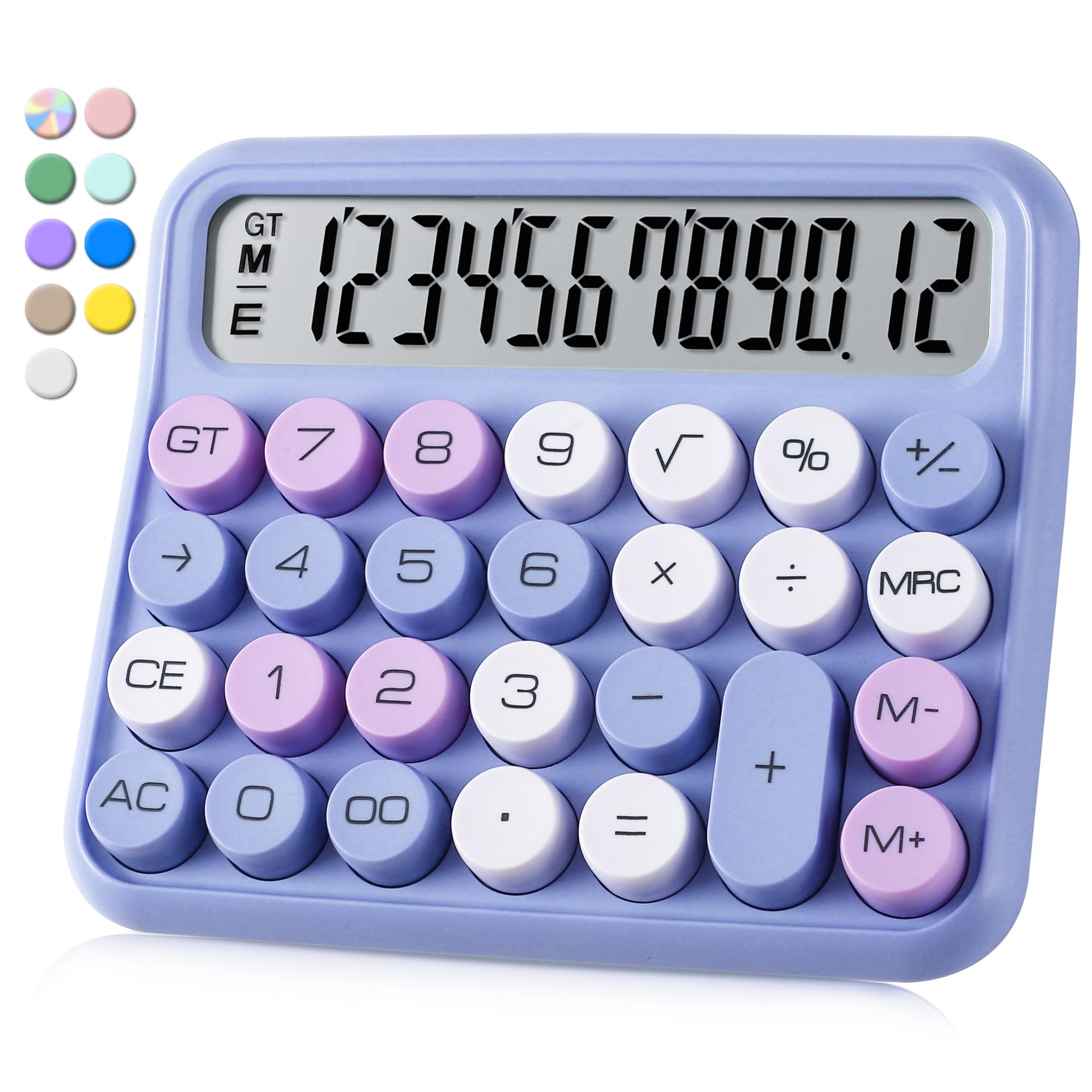 VEWINGL Mechanischer Taschenrechner, violetter Taschenrechner, niedliches 12-stelliges LCD-Display und Tasten, Taschenrechner mit großem LCD-Display, ideal für den Alltag und grundlegende Büroarbeit