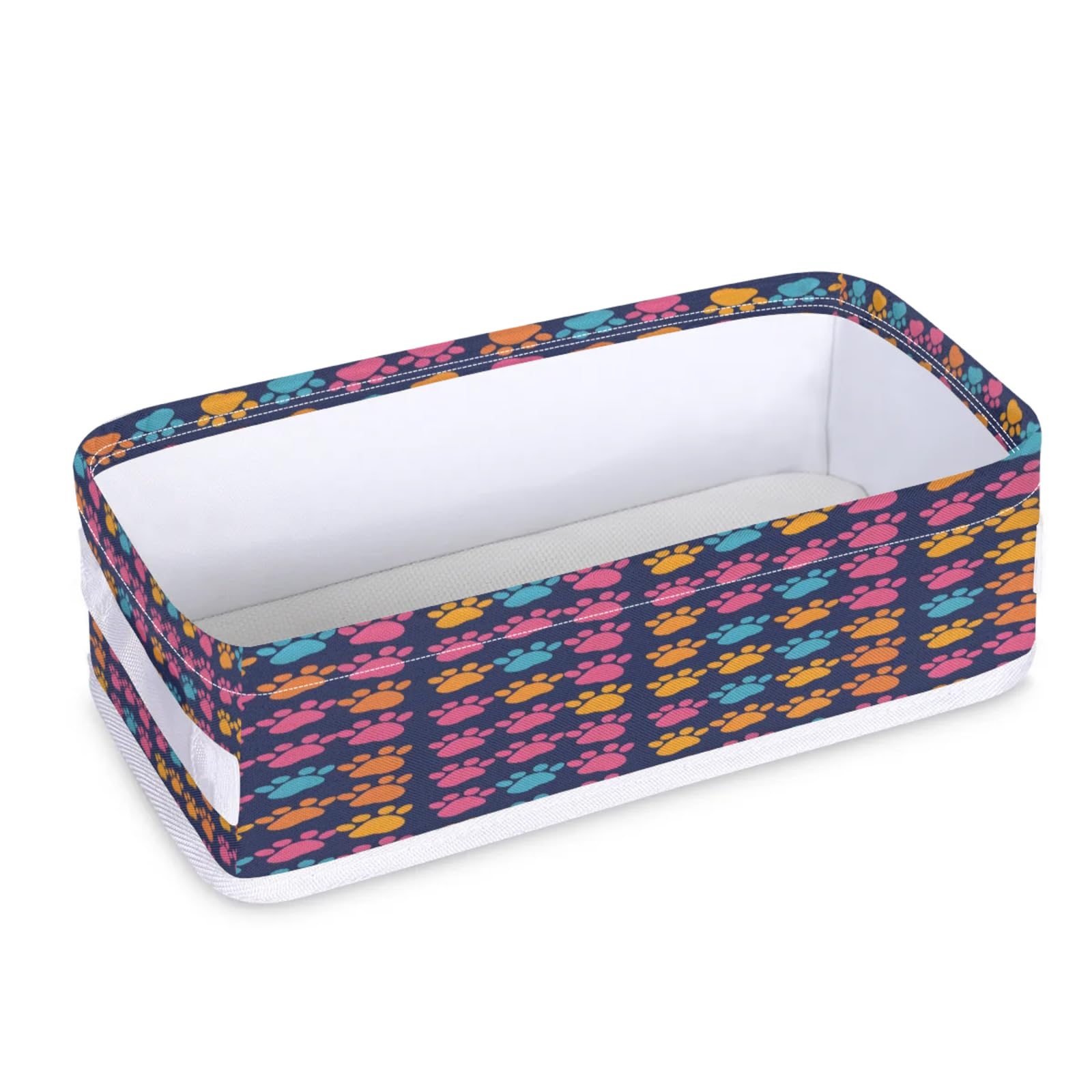 Tablerazzi Toilet Tank Topper Paper Basket with Handle, Dog Animal Paws Bathroom Storage Basket for Organizing, Colorful Cat Paw Print Small Fabric Storage Bins for Bathroom Decor