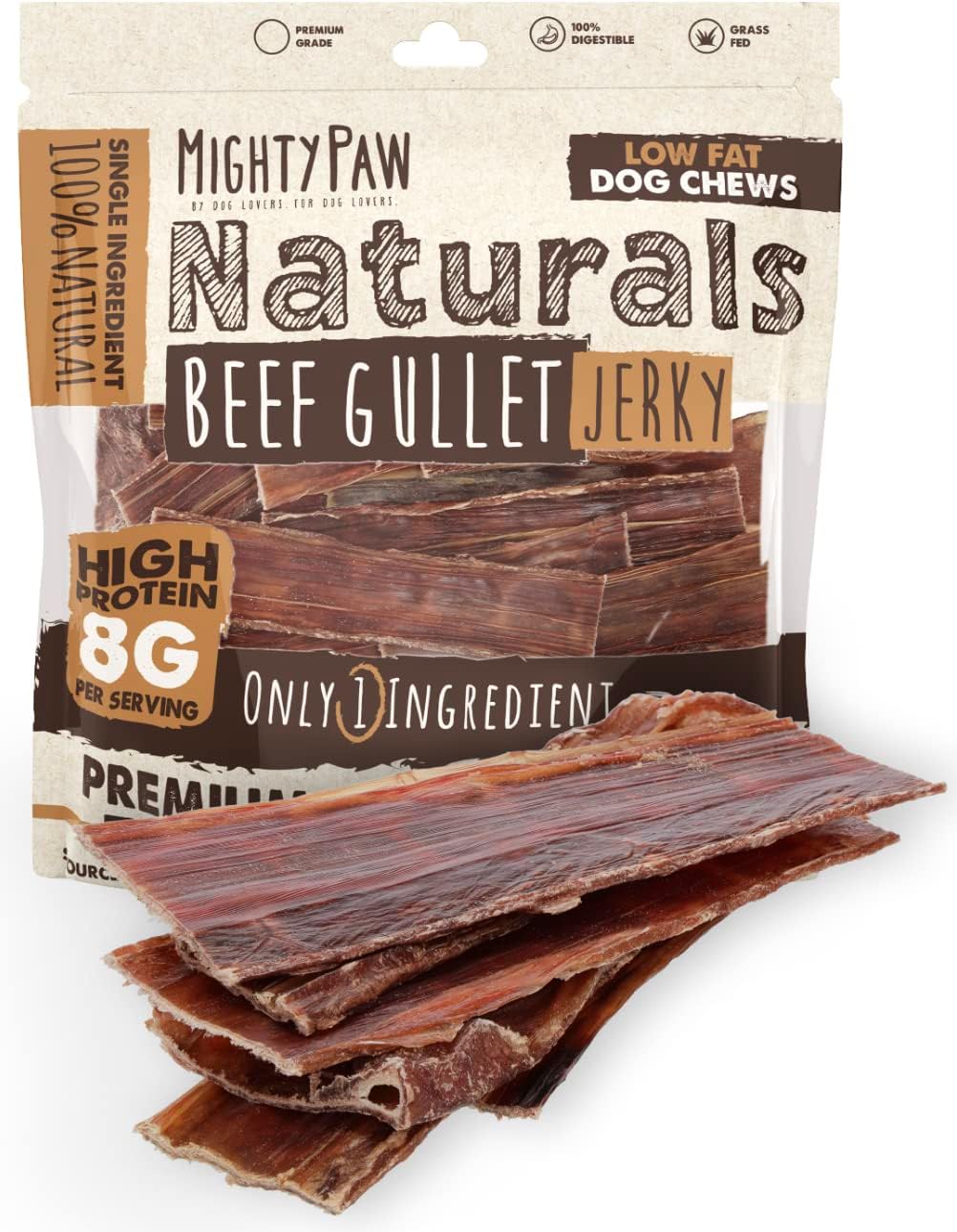 Mighty Paw Naturals Beef Gullet Jerky for Dogs 100 Natural Dog Jerky Treats for