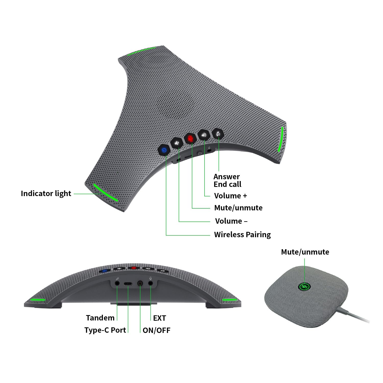 Octopus Ultra, Altoparlante e microfono per conferenze con microfono di estensione, riduzione del rumore e dell'eco, connessione Bluetooth, USB e connessione Daisy