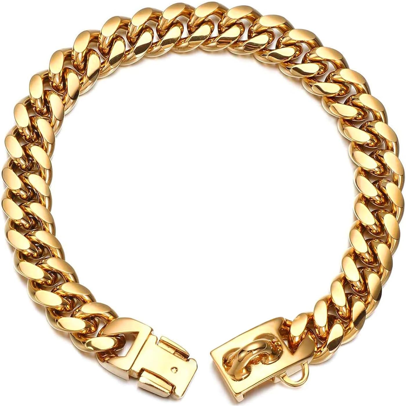 Gold Dog Chain Collar Walking Metal Chain Collar with Design Secure Buckle, 15MM Wide 18K Gold Plated Cuban Link, Strong Heavy Duty Chew Proof for Small Medium Big Dogs (55cm,Gold)