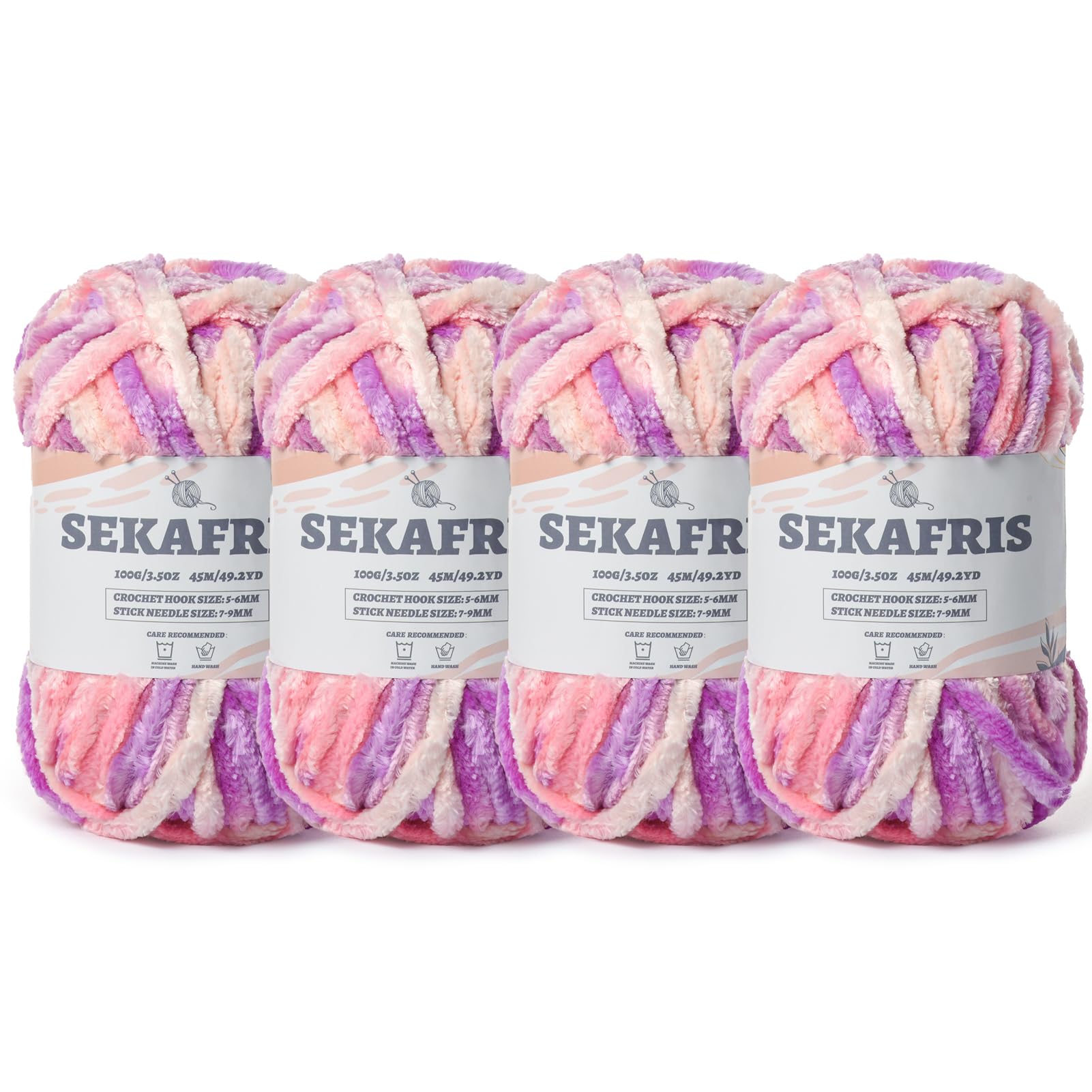 Chenille Velvet Soft Yarn Pinkish Purple 4 Pack