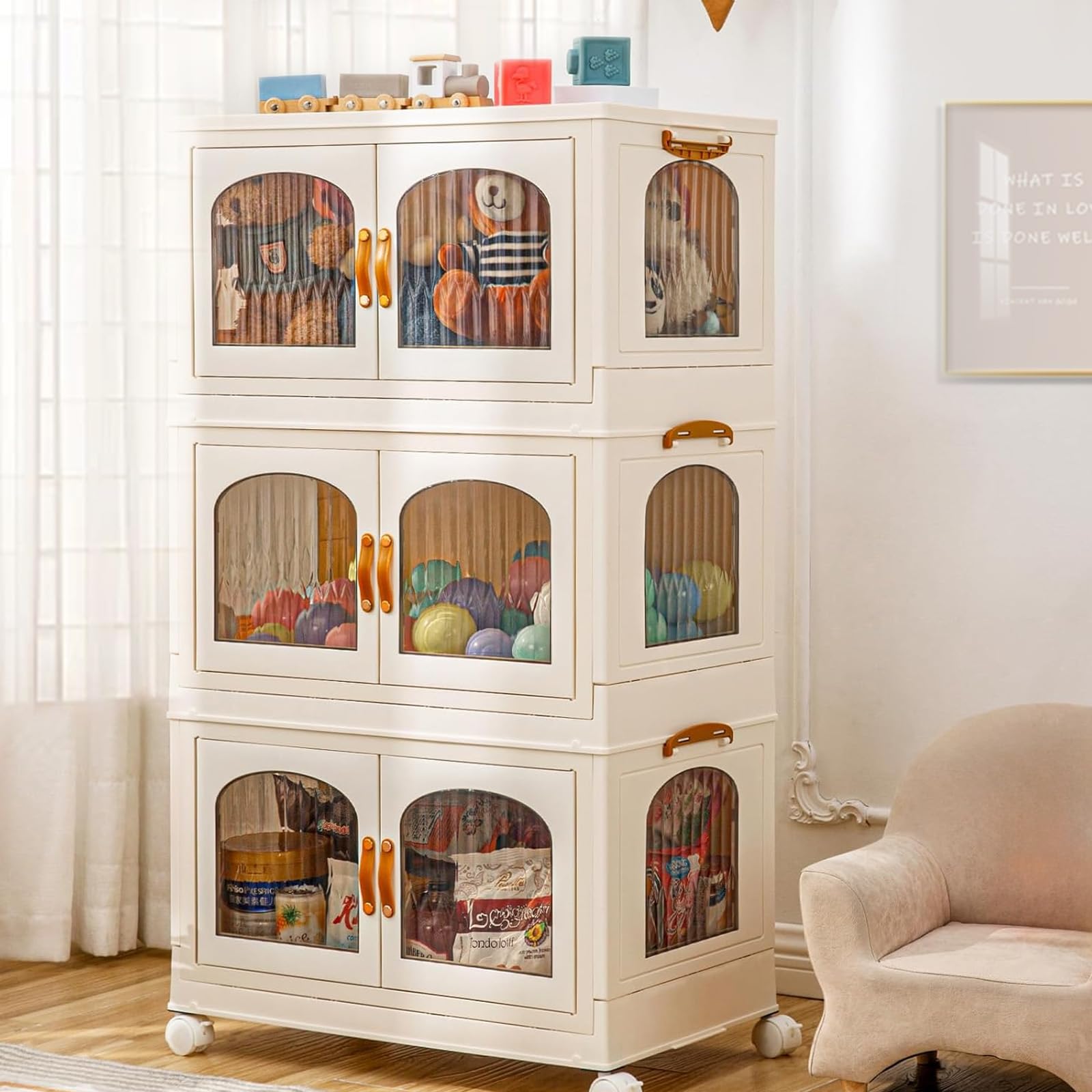 Armadio Pieghevole Plastica 3 Scatole 75L Con Ruote - Organizzazione Cameretta E Casa - Foto 6