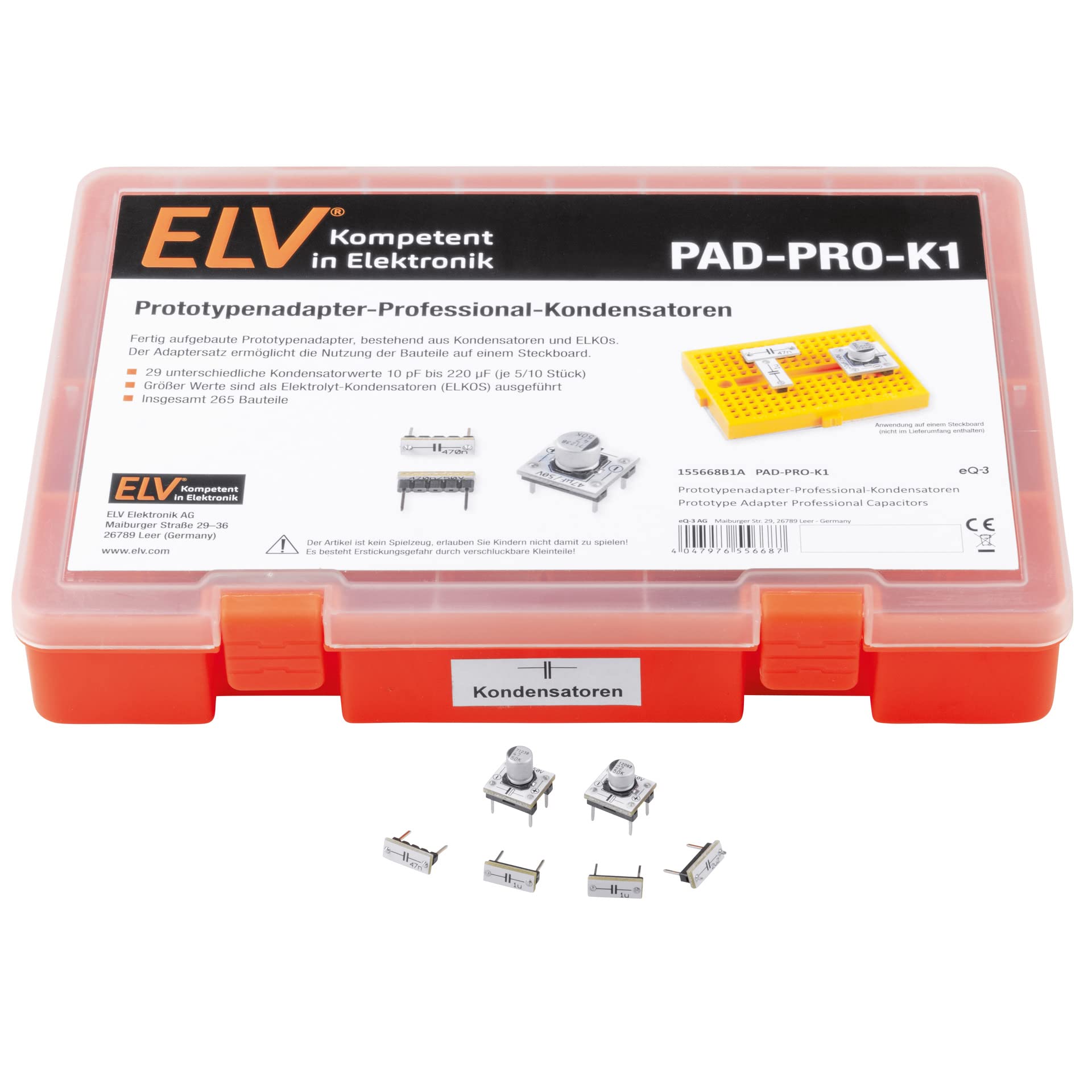 ELV Prototypenadapter – Kondensatoren K1 – Kondensator-Set mit Aufbewahrungsbox, PAD-PRO-K1