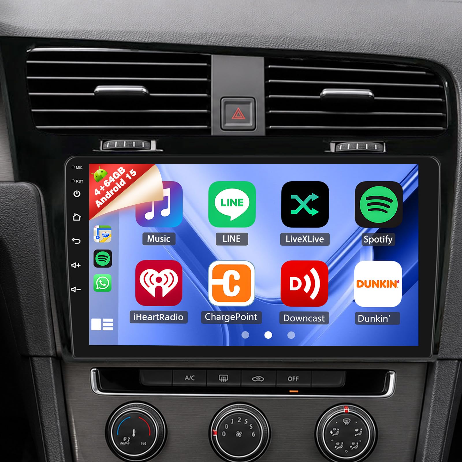 4+64GB Radio Android dla VW Golf 7 2013-2017, ekran dotykowy 9 cali z Bezprzewodowy CarPlay Android Auto, Nawigacja GPS, Bluetooth, RDS, FM, WiFi, Kamera cofania AHD