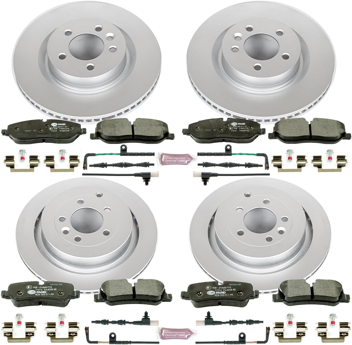 Power Stop ESK4059 Front & Rear Euro-Stop Brake Kit L& Rover and 1 Front & 1 Rear Sensor Wires For Land Rover LR3 2005-2009 [Model Specific]