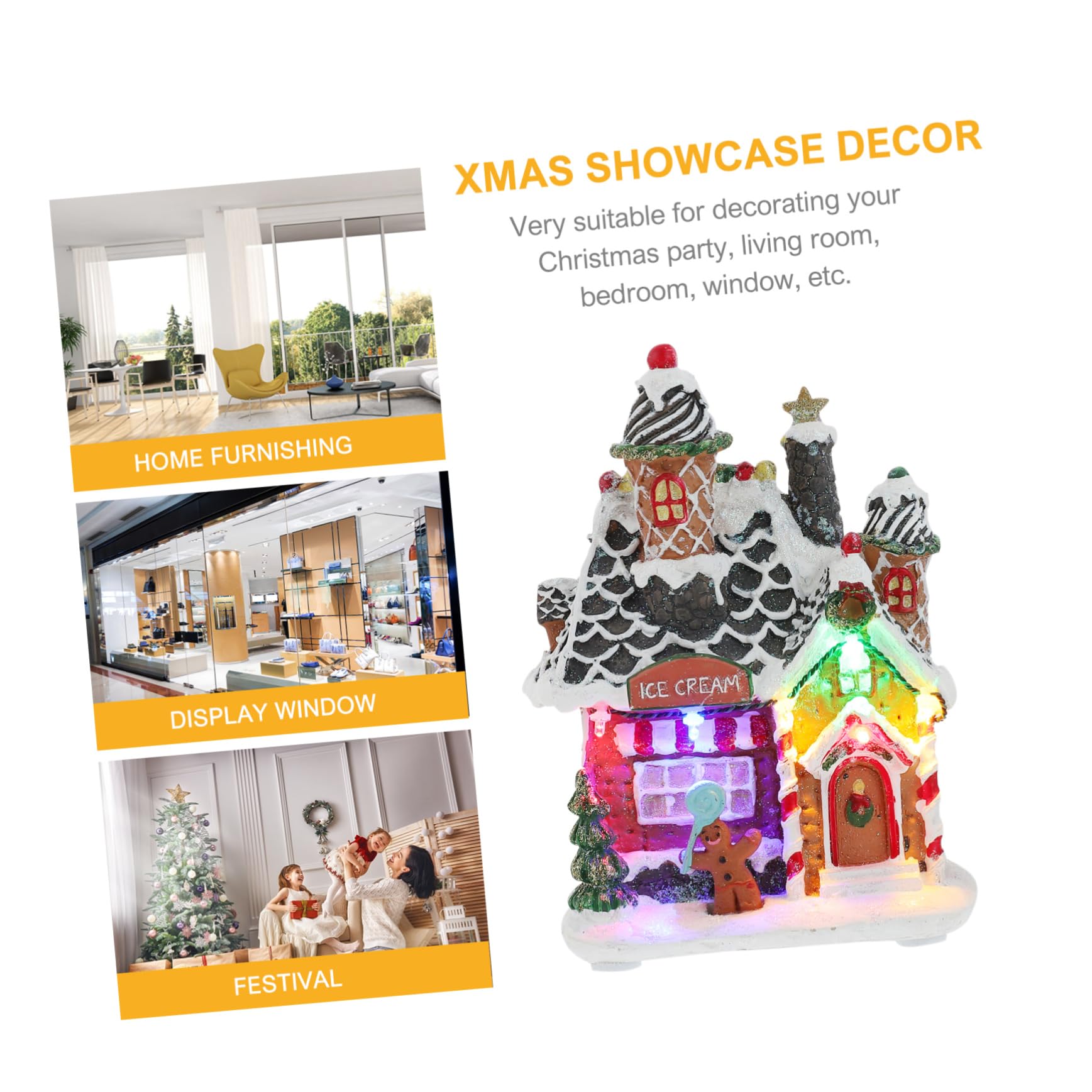 Amosfun Adorno Navideño de Resina Luz LED para Embellecimiento de Casa de Invierno, Acabado Fino y Color Festivo Adecuado para Fiestas de Navidad y Oficina